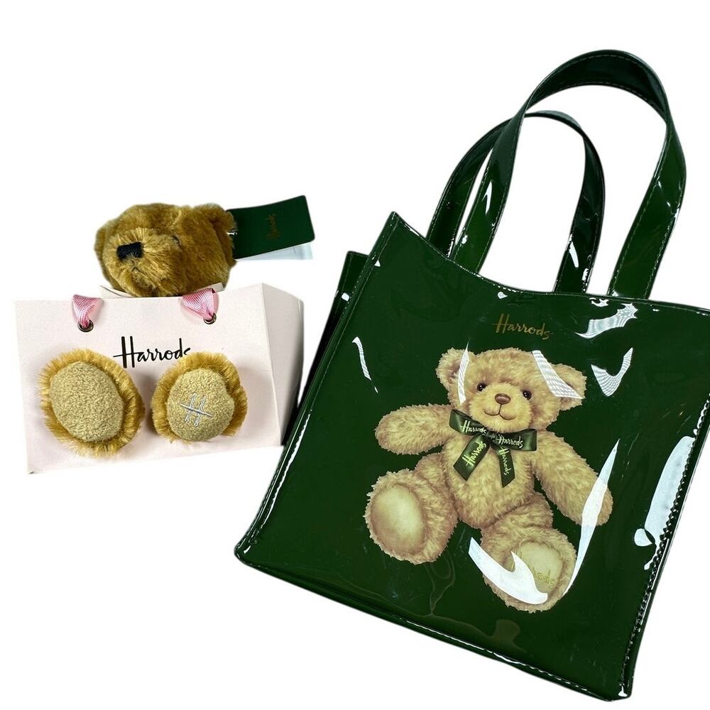 Harrods Bag Bear Graphic Glossy Patent Vinyl Green OS